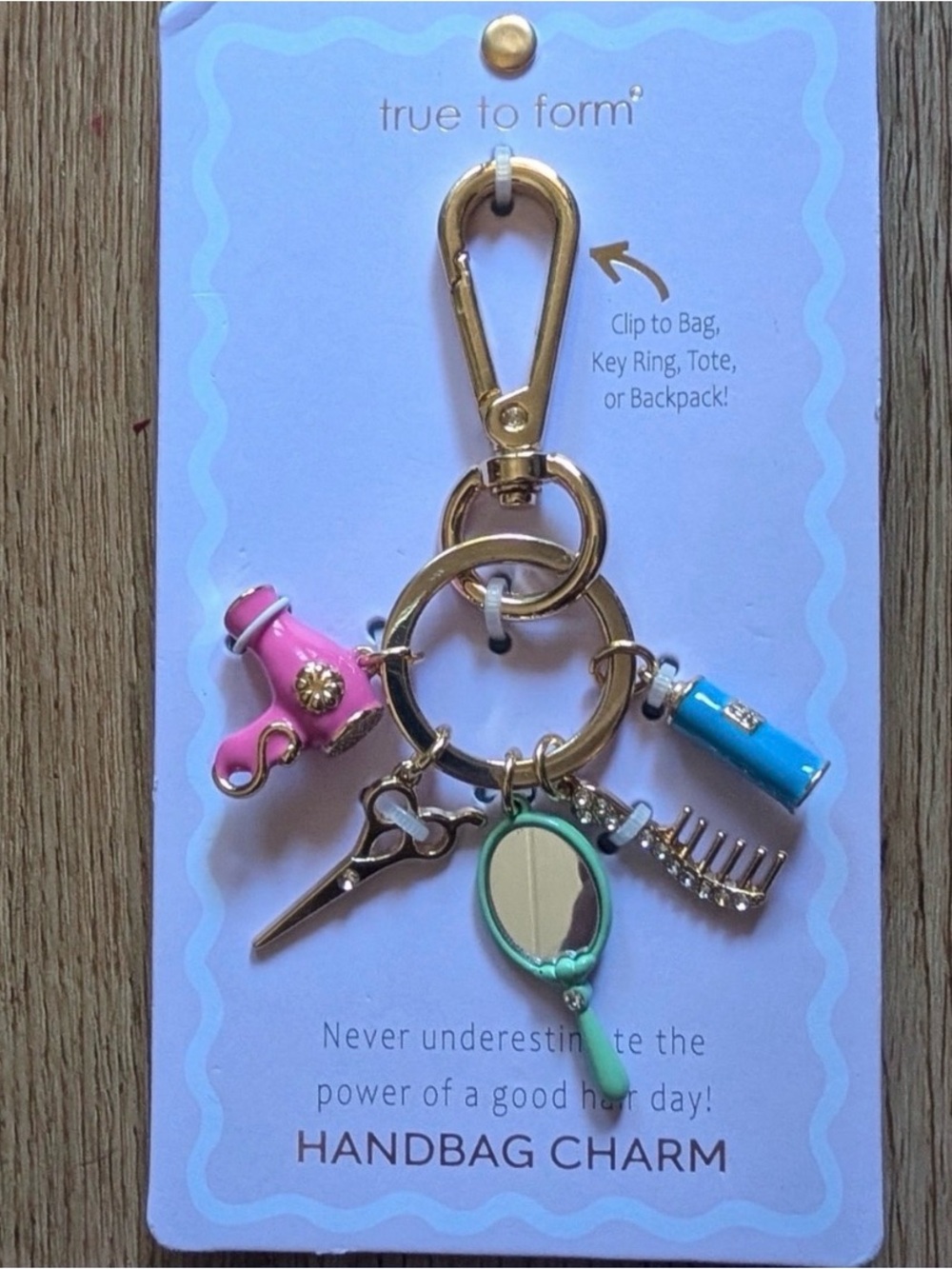 True to Form Hair Styling Handbag Charm - Pink & Blue